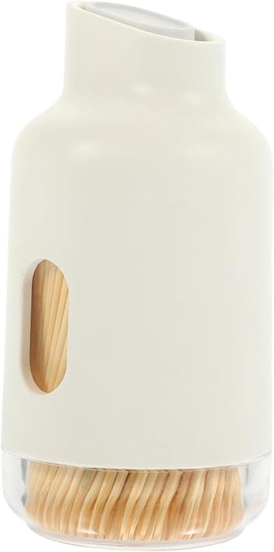 Tandenstoker Dispenser - Tandenstokerhouder Stokjes - Hygiënisch Mondverzorgen - Houten Decoratief Design - 10 cm - Lichtgeel