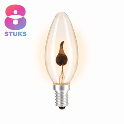 8x Kaarslamp Gloeilamp E14 - 3W - Warm Wit Licht (2700K) - 10 lm - 1 jaar - Dimbaar - Flicker Flame - Flakkerkaars