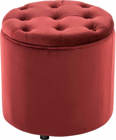 CLP Pantin - Ronde Poef met Opbergruimte - Chesterfield - Velvet - rood