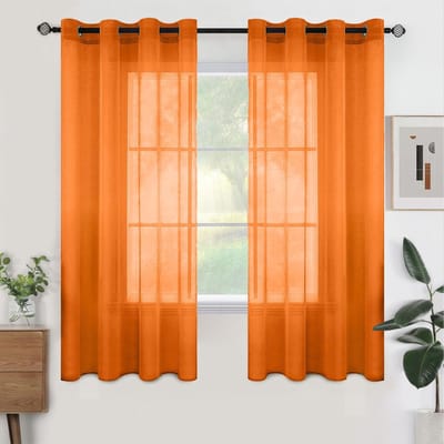 Gordijnen voor woonkamer, modern, oranje, 2 stuks, 140 x 145 cm, voor ramen, slaapkamer, transparant, polyester, met ringen