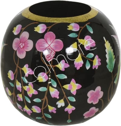 Colmore by Diga vaas handbeschilderd met bloemen zwart M 20x20x20cm