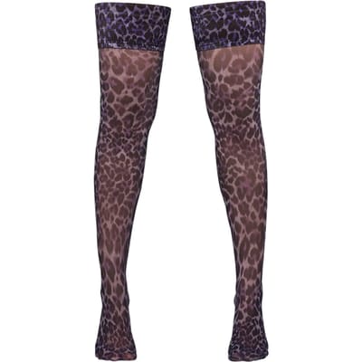 Marlies Dekkers Uppergarments Black Purple Leopard  Stockings Größe: S/M | Strumpfwaren Outlet | Damen | Schwarz