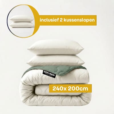 Dekbed-Discounter - Sleeptime Dekbed Zonder Overtrek 240 x 200 cm - Inclusief 2 kussenslopen - Wasbaar op 40 graden - Verkoelend dekbed - Creme, Groen