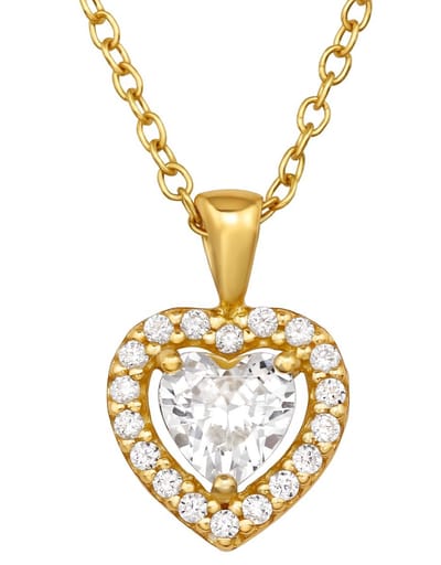Joy|S - Zilveren hartje hanger met ketting 45 cm - gold plated - met zirkonia bewerkt - goudkleur