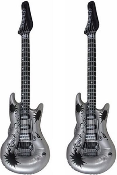 Henbrandt Opblaasbare speelgoed gitaar - Set van 2x stuks - feestartikel - zilver - 106 cm - muziekinstrumenten