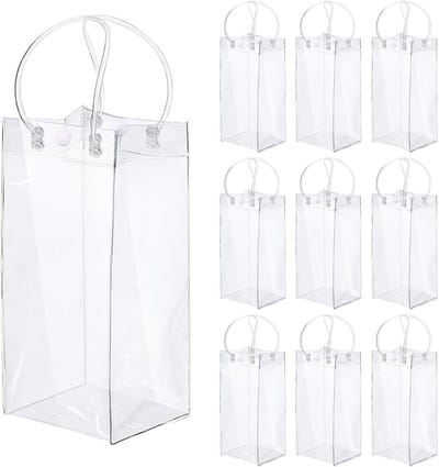 Transparante Champagne Koeltasjes - 10 Stuks PVC IJszakken voor Wijn en Bier met Handvat en Knopen