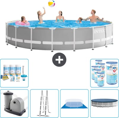 Intex Rond Prism Frame Zwembad - 548 x 122 cm - Grijs - Inclusief Pomp - Ladder - Grondzeil - Afdekzeil Onderhoudspakket - Filters