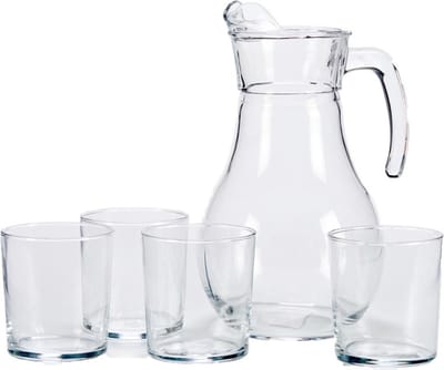 Vivalto Glazen karaf/schenkkan met deksel - 1,8 liter - met 4x drinkglazen van 400 ml