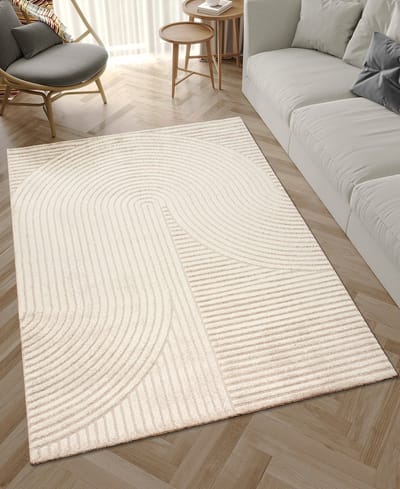 Vloerkleed Elio Japandi – Modern Design met Halve Cirkels in Beige-200 x 290 cm