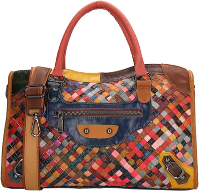 Beagles Multi Shopper - Geweven Leer - Kleurrijk - Schoudertas - Handtas - Dames Tas - Leren Dames Tas - Multi