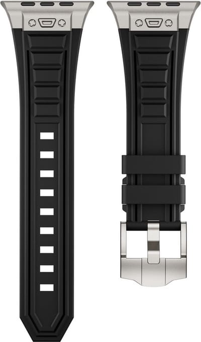 Luxe siliconen bandje - geschikt voor Apple Watch series 1/2/3/4/5/6/7/8/9/10/11/ SE (1,2,3) / Ultra (1,2,3) met maat 44 mm / 45 mm / 46 mm / 49 mm - zwart-titanium