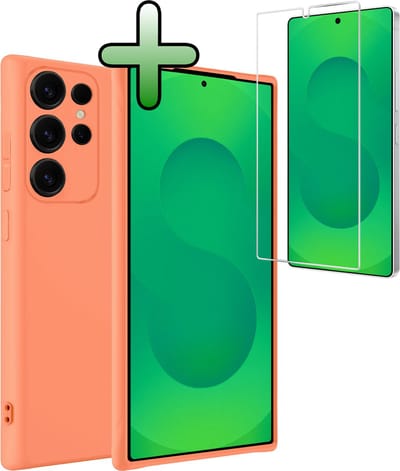 Hoesje Met Screenprotector - Geschikt voor Samsung Galaxy S25 Ultra - Sterk & Shockproof - Back Cover - Siliconen Case - Telefoon Hoes - Perzik