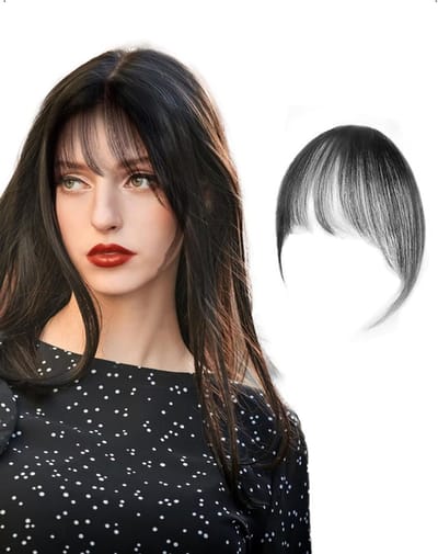 Natuurlijke Clip-in Pony van 100% Echt Haar, 3D Franse Curved Curtain Bangs voor Vrouwen, Ideaal voor DIY Styling en Kleurveranderingen, Zwart en Bruin