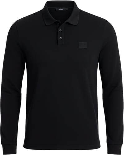OMBRE Polo - Regular Fit - Lange Mouw - Knopen Zwart S