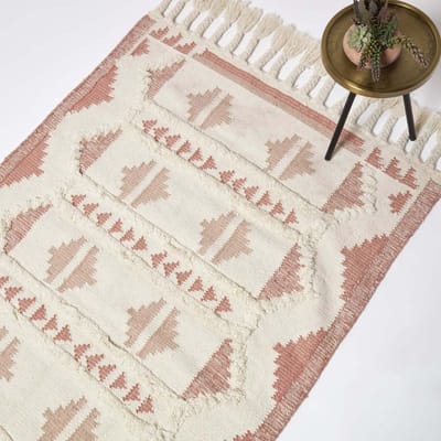 Homescapes Handgeweven Kelim Vloerkleed Satara - 120 x 170 cm, roze patroon