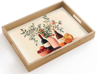 Dienblad hout 40x30 cm - Schootdienblad - Wijnflessen - Takken - Sinaasappels - Borrelplank rechthoek - Plateau dienbladen