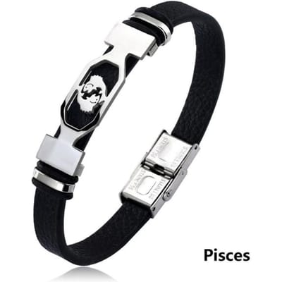 Boho 12 Sterrenbeelden Zodiac Tekens Roestvrij Staal Leer Armbanden Mannen Vrouwen armbanden Casual Luxe Persoonlijkheid Bangle 21cm black