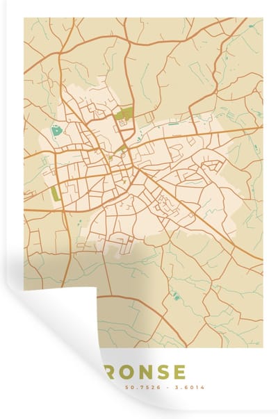 Muurstickers - Sticker Folie - België - Plattegrond - Kaart - Ronse - Stadskaart - 20x30 cm - Plakfolie - Muurstickers Kinderkamer - Zelfklevend Behang - Zelfklevend behangpapier - Stickerfolie