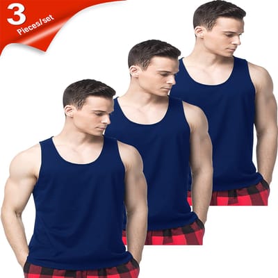 MEETYOO 3 Artikelen Y-Back Spiertank Top, Heren Tanktops Snel Droge Gym Mouwloze Spiert Shirts Voor Herenfitness, Sport- En Trainingsactiviteiten, Zoals Yoga, Fietsen, Rennen, Basketbal Spelen, Voetbal, Gewichtheffen-Type B-Blauw-XL