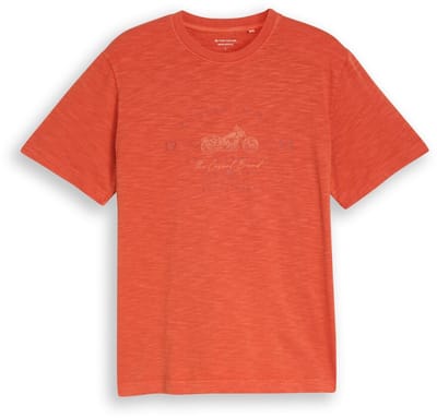Tom Tailor - T-shirt in gemêleerde look met print - Maat XXXL - Chili Orange