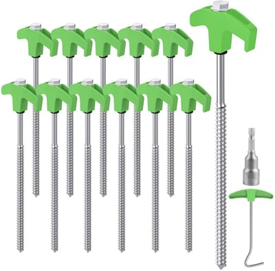 Unyqoos® Twaalfdelige set stalen tentharingen met bit en nageltrekker voor diverse ondergronden