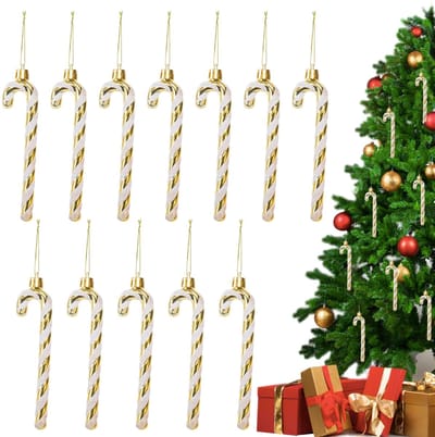 Dailygoods- Kerstboomversiering Glinsterende Suikerstokjes - 12 Stuks - 13 cm - Kunststof - Klassieke Decoraties - Perfect voor Kerstsfeer - Kerstdecoratie