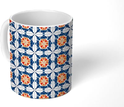 Mok - Koffiemok - Traditioneel - Tegel - Oranje - Mokken - 350 ML - Beker - Koffiemokken - Theemok