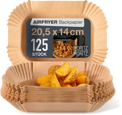 Moritz & Moritz Airfryer Bakpapier - 125 Stuks Vierkant - 20,5x14 cm - Airfryer Accesoires - Heteluchtfriteuse - Luchtfriteuse Wegwerp Bakjes
