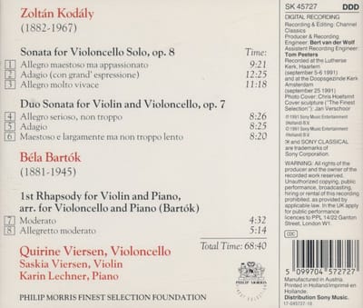 Kodály*, Bartók*, Quirine Viersen, Saskia Viersen, Karin Lechner ‎– The Finest Selection Of