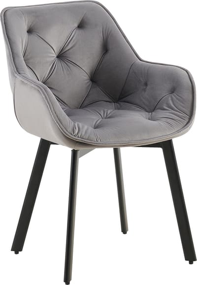 CLP Antigo Eetkamerstoel - Met armleuning - Metalen frame - Velvet - Fluweel/donkergrijs