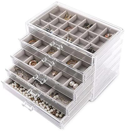 Sieraden Organizer met 5 Lades - Stapelbare Acryl Oorbellenhouder voor Ringen en Armbanden