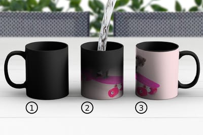 Magische Mok - Foto op Warmte Mokken - Koffiemok - Poes - Kitten - Dieren - Skateboard - Roze - Magic Mok - Beker - 350 ML - Theemok