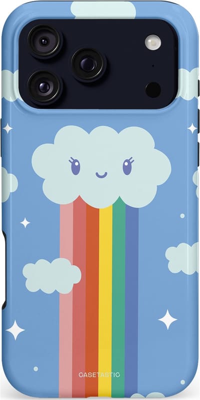 Casetastic hoesje geschikt voor Apple iPhone 17 Pro Max - MagSafe - Dubbellaagse bescherming - Regenboogwolkje - Fashion Case - Lichtblauw Lichtgrijs