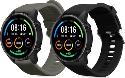 kwmobile 2x horlogebandjes geschikt voor Xiaomi Mi Watch / Mi Watch Color Sport bandje - Smartwatch bandjes van TPU - Activity tracker horloge band in zwart / grijs