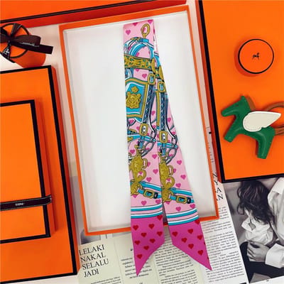100% Zijde Hoge Kwaliteit Luxe Merk Sjaal Dames Hoofdband Haarband Foulard Strik Lint Neckerchief Dunne Sjaals Accessoires 5x85cm orange