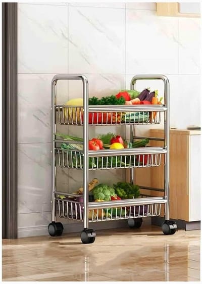 Keukenopbergwagen - Mobiele stellingkast - Keuken organiseren - Roestvrij staal - 75 cm - Zilver