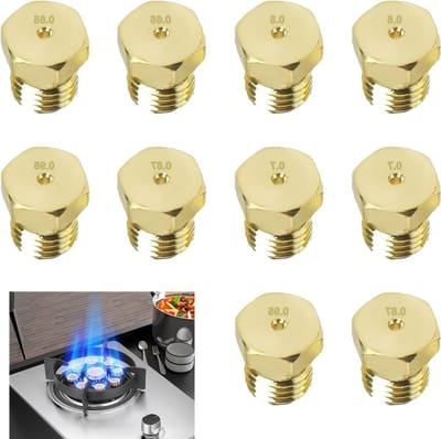 Set van 10 universele butaan gasmondstukken, LPG-conversiekit, nozzles voor kooktoestellen en fornuizen, verschillende maten 0.5 tot 0.95 mm