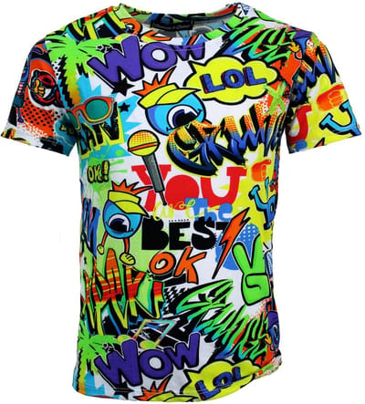 S&C Shirtje Wow Boy Kids & Kind Jongens Wit, Blauw, Groen, Geel - Maat: 98/104