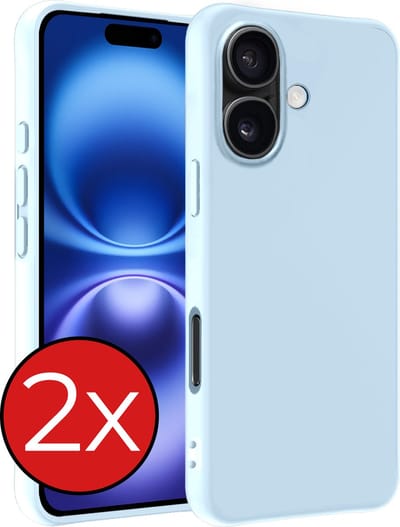 Hoesje - 2 Stuks - Geschikt voor Apple iPhone 16 - Sterk & Shockproof - Telefoonhoes - Back Cover - Case Siliconen - Telefoon Hoes - Lichtblauw