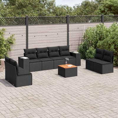 vidaXL - 9-delige - Loungeset - met - kussens - poly - rattan - zwart