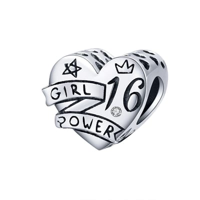 Sweet 16 girl hart bedel | bedels voor armband | Girl power bead | bedels beads cadeau | Zilverana | geschikt voor alle bekende merken | 925 zilver | moederdag