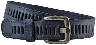 Houtkamp Leren Geperforeerde Sleufjes Riem - Dames en Heren - Volledig Nerfleer - Gestikte Rand - Echt Leer - Blauw - Lengte totaal 100 cm / Riemmaat 85