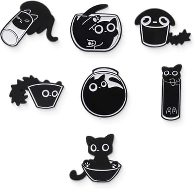 7 stuks kat emaille pinset, zwarte kat emaille pin voor vrouwen meisjes, grappige dieren emaille broche spelden, speelse kat emaille broche speld