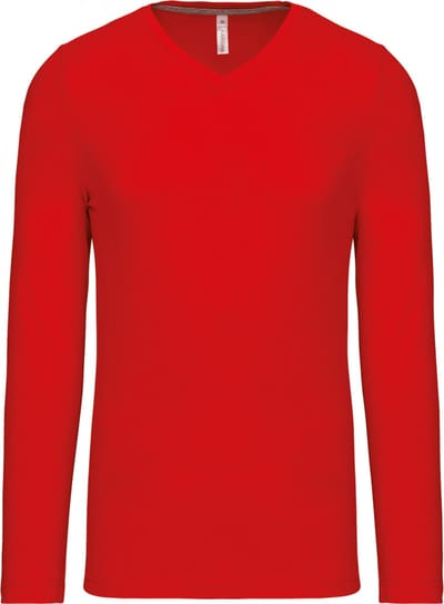 Kariban Herenshirt met lange mouwen en V-hals Red - S