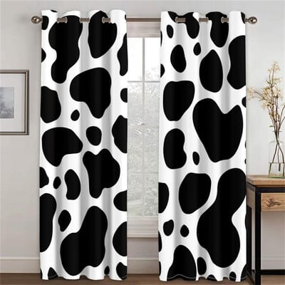 Rideau Motif Vache Noir & Blanc Camouflage Rose Bleu Applicable Salon Chambre Cuisine Balcon Décoration de Fenêtre 2 Panneaux 50W130H(CM)X2PCS&Grommet Top