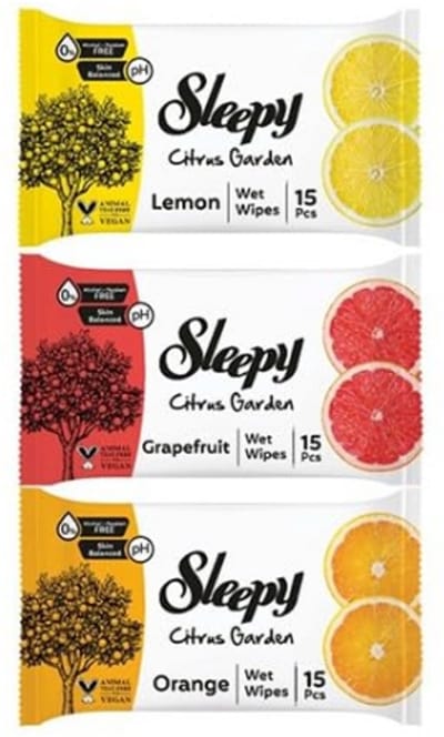 Sleepy Citrus Garden Vochtige Doekjes - Wet Wipes - Reinigingsdoekjes | 3 x 15 stuks - Citroen, Grapefruit & Sinaasappel | Hydraterende Reiniging