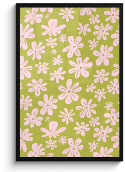 Poster in lijst - Fotolijst 60x90 cm - Posters - Bloemen - Roze - Getekend - Patroon - Posterlijst zwart - Decoratie - Wanddecoratie woonkamer - Muurdecoratie slaapkamer