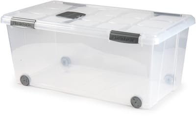 Plasticforte Opslagbox - 1x stuks - met deksel - 61L - 73 x 41 x 32 cm - transparant - opbergbak - met wielen