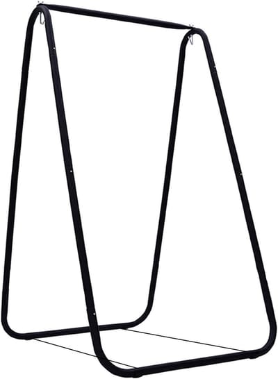 Hangstoel standaard - Schommel steunrek - Ontspannen Buiten - A-vormige Stabiliteit - 144 cm Hoog - Zwart