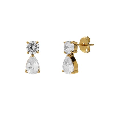 Lucardi Dames Stainless steel oorknoppen met zirkonia voor dames - Oorbellen - Staal - Goudkleurig